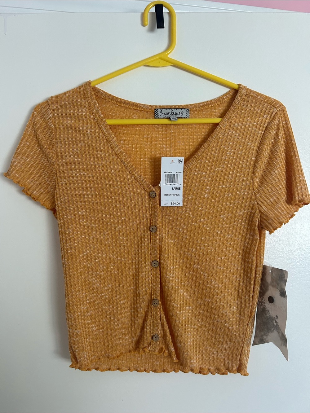 Crave Fame Desert Spice Ribbed Button-Front V-Neck Top